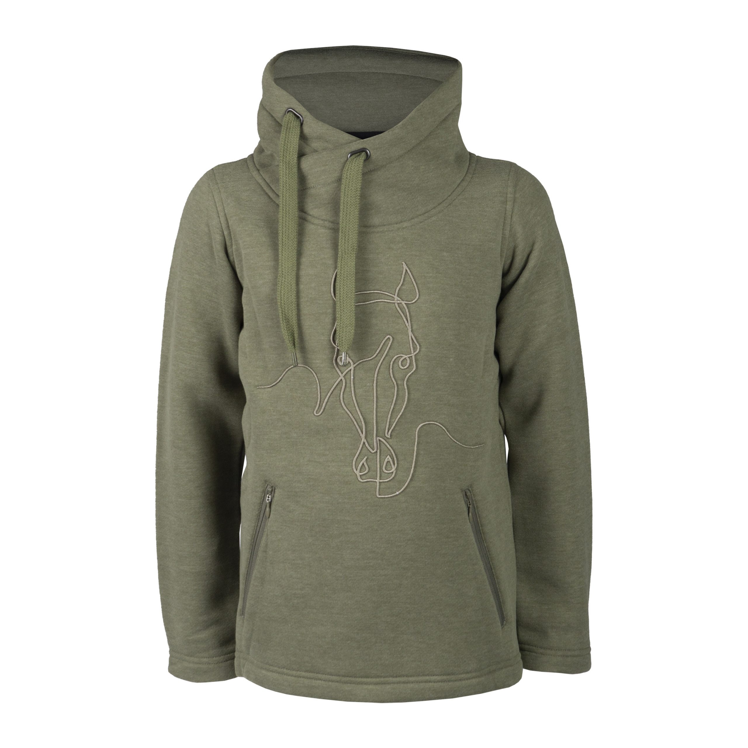 SWEATSHIRT COZY DARK OLIJF RED HORSE
